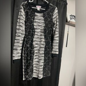 Trixxi Black and White Long Sleeve Lace Dress